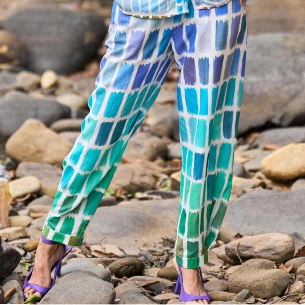 Colorful Grid Pattern Linen Pants